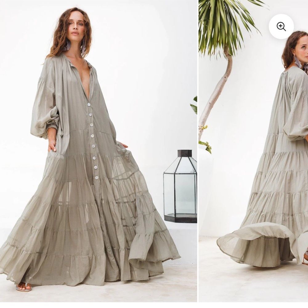 Erika Pena khaki maxi summer dress from Anthropologie.